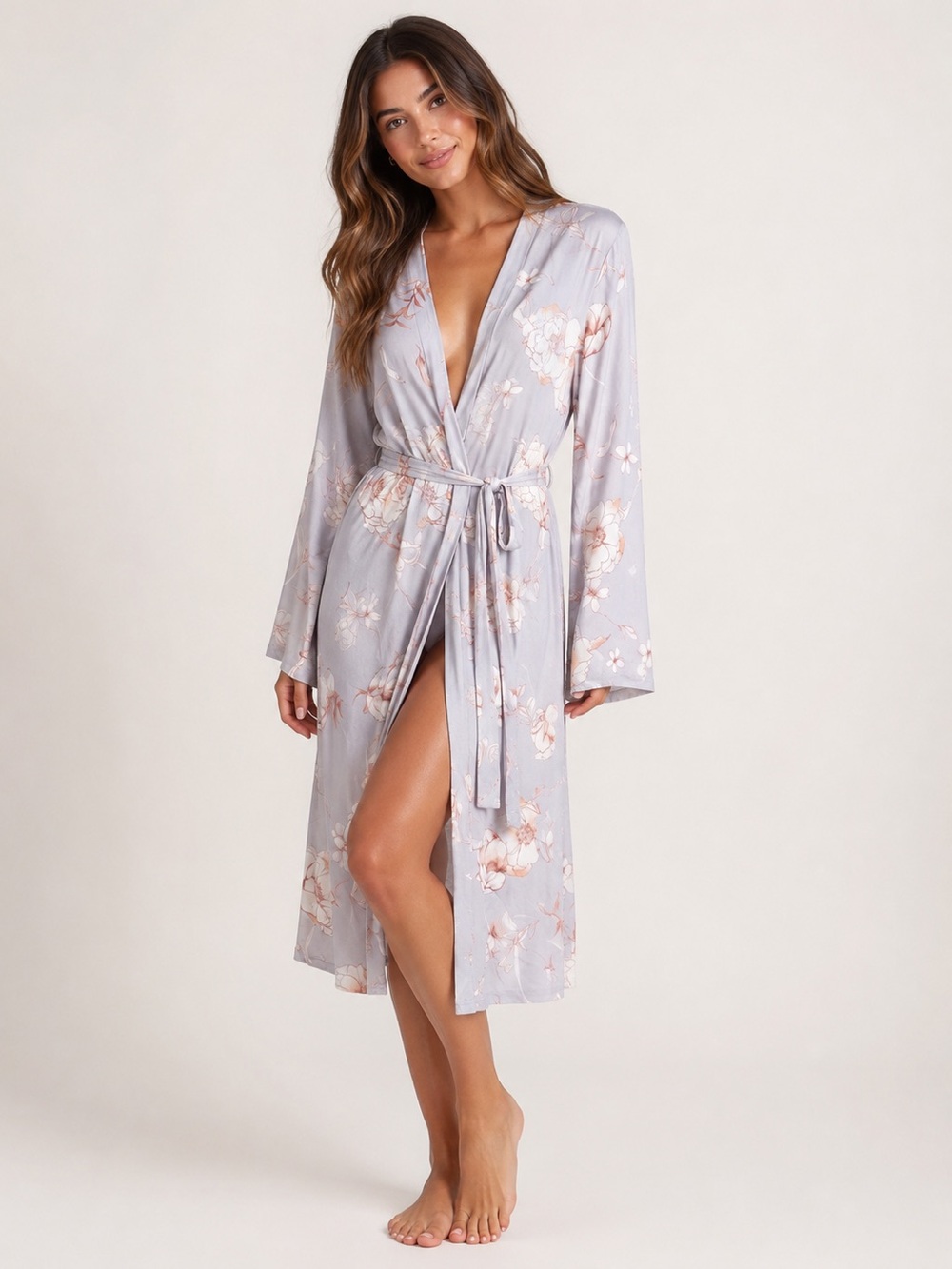 Plum‎ Pretty Sugar Lavender Floral Tie-Waist Long Robe XS/S